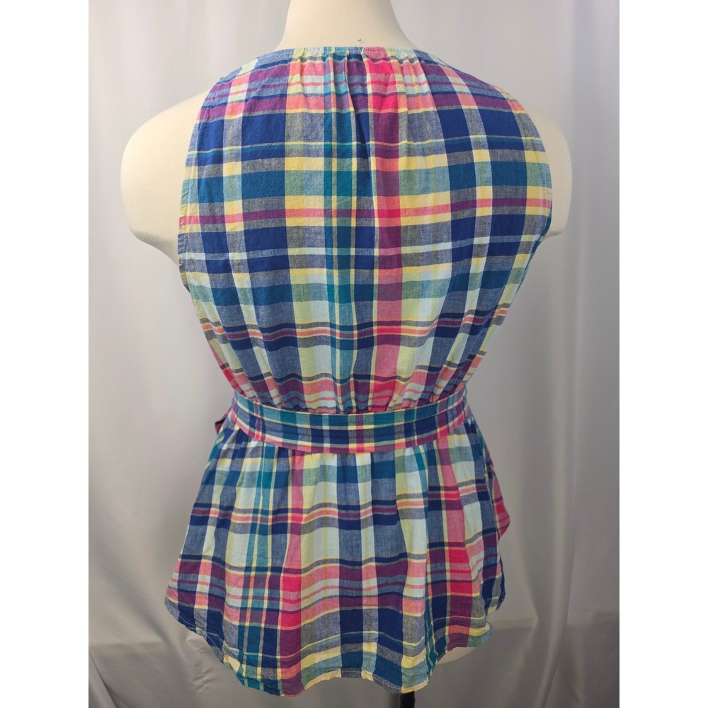 Lane Bryant Size 14 Sara Plaid Linen Blend Surplice Peplum Top - Picture 2 of 7